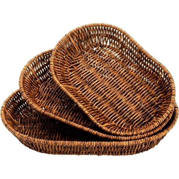 IEMIEBSHA Set of 3 Wicker Baskets, Bread Baskets Sets, Tabletop Food Serving Baskets Trays, Handwoven Storage Basket Bin, Fruit Vegetables Sundries Storage Basket for Home, Restaurant, Bakery