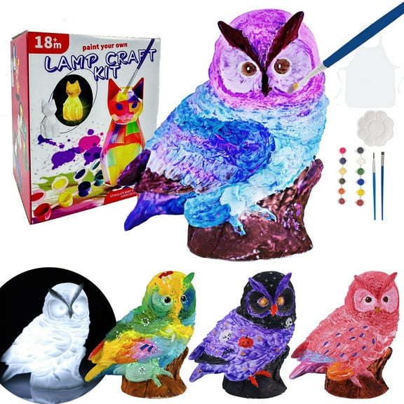 Paint Your Own Owl Lamp Kit, Art Supplies Arts and Crafts for Kids Ages 8-12, Toys Girls Boy Birthday Easter Christmas Xmas Gift Ages 3 4 5 6 7 8 9 10 11 12