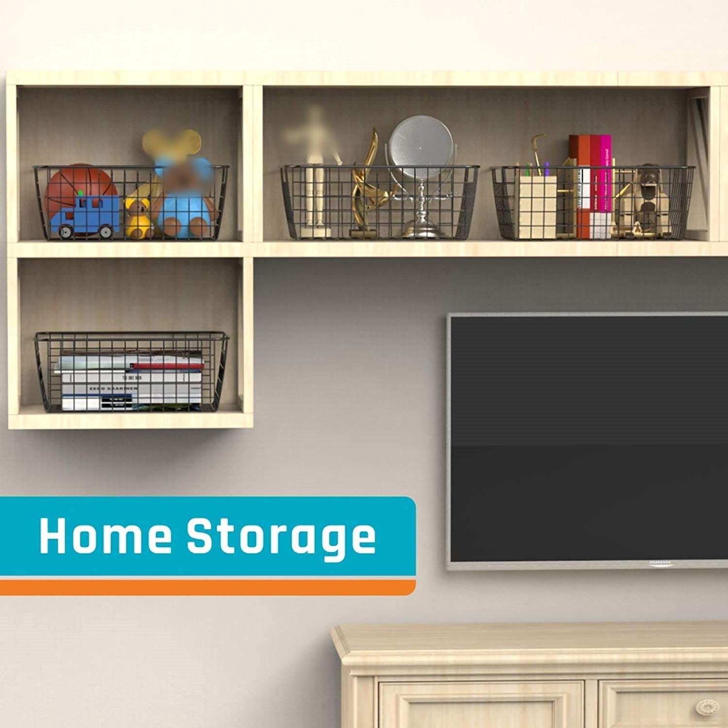 Wire Storage Baskets,  1 Pcs Wire Baskets for Storage Pantry, Black Wire Basket,Wire Baskets For Organizing, Countertop, Closet, Bedroom, Bathroom, Make Life Tidier Metal Basket,Large