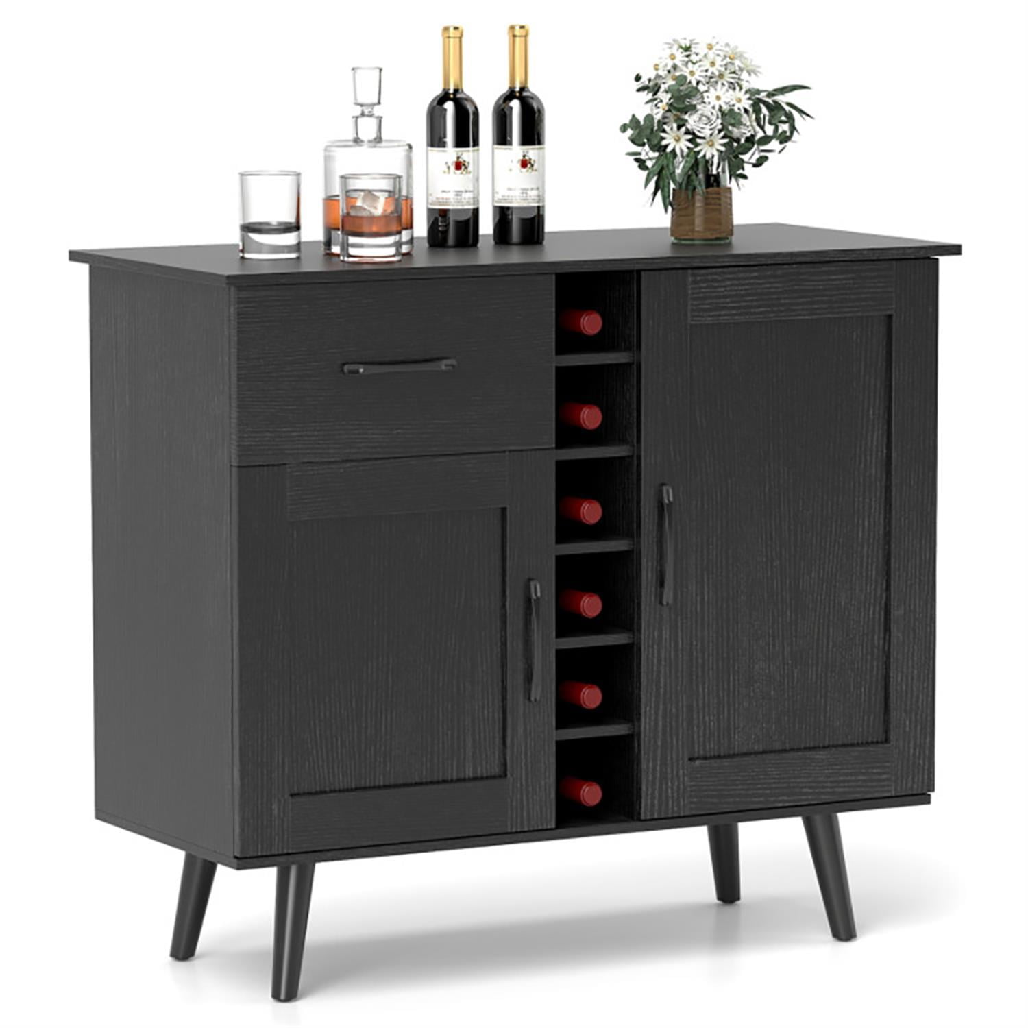 Demi Bonn 35" Sideboard Buffet Cabinet with 6-Bottle Wine Rack, Kitchen Storage Cabinet, Modern Wine Bar Buffet Cabinet for Dining Room, Black