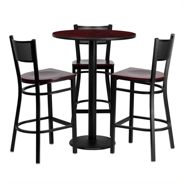 Flash Furniture 30Rd Laminate Bar Table Set In Mahogany Top Mahogany Wood Seat