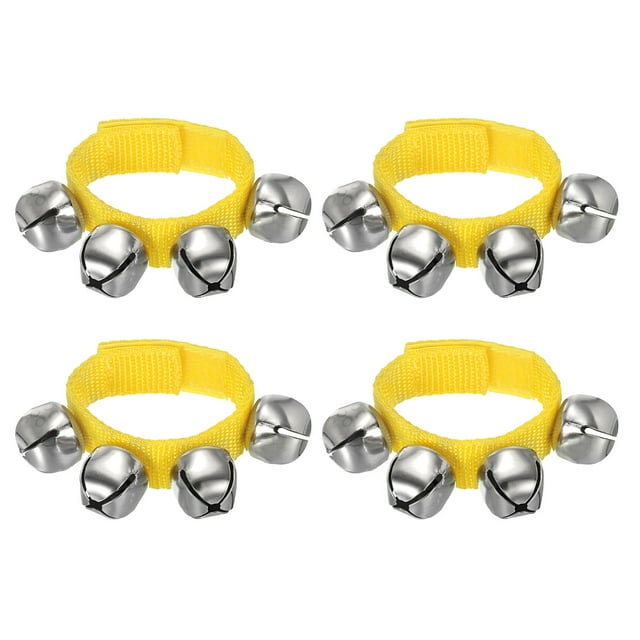 Unique Bargains 4 Pcs Cloches de Poignet, Cloches à Cloche Instruments de Percussion Rythme Musical pour Fête Noël, Jaune