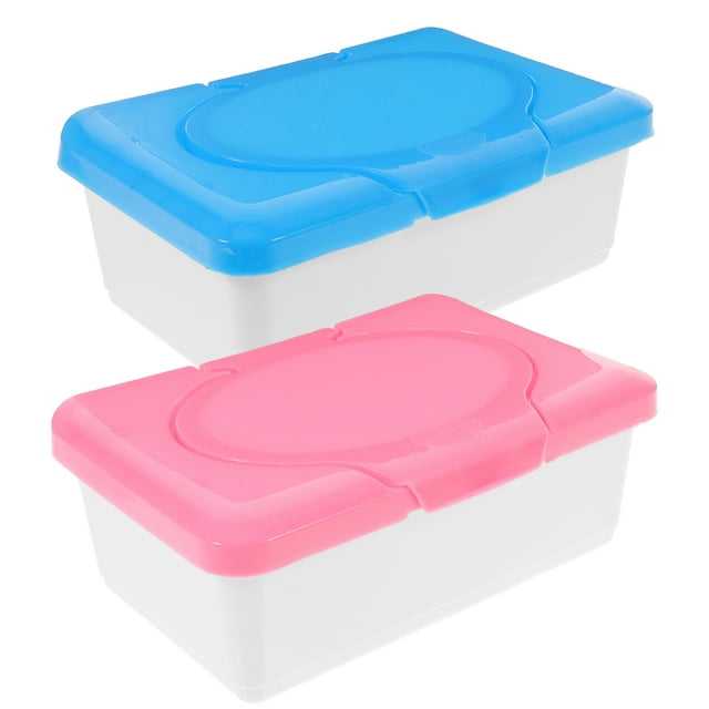 MasteelfCA 2pcs Reusable Wet Tissue Box Household Dustproof Desktop Wet Wipes Case Wet Tissue Organizer Storage Container (Pink and Blue)