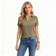 thumbnail image 4 of Dresfit Womens Polo Shirts V Neck Collared Dressy Tops 2026 Summer Short Sleeve Elastic Business Basic Tees Sun Protection Lapel Breathable Work Shirt Light Brown L, 4 of 4