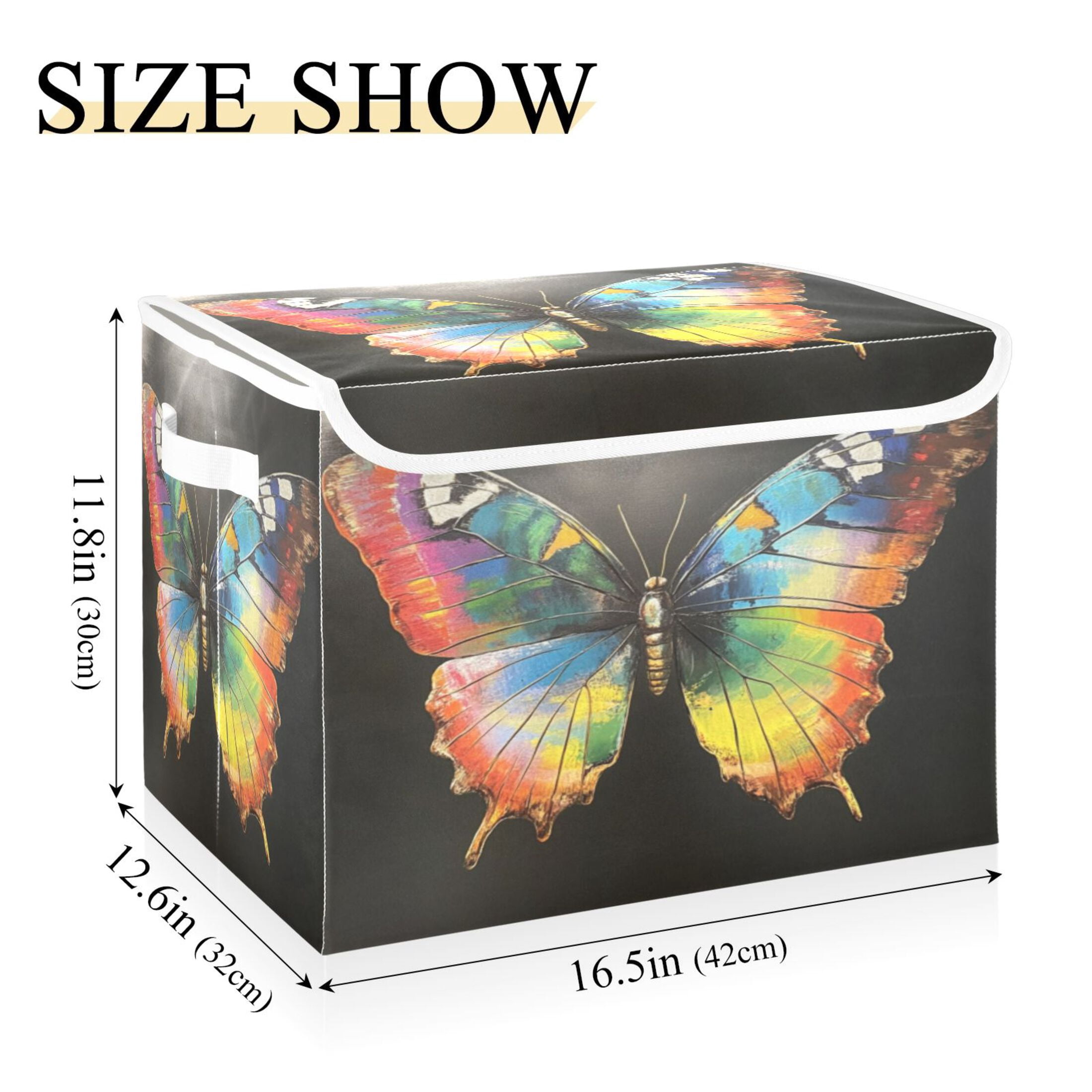 Storage Box With Lid 16.5x12.6x11.8In Foldable Stacked Household Storage Box Big Butterfly Picture