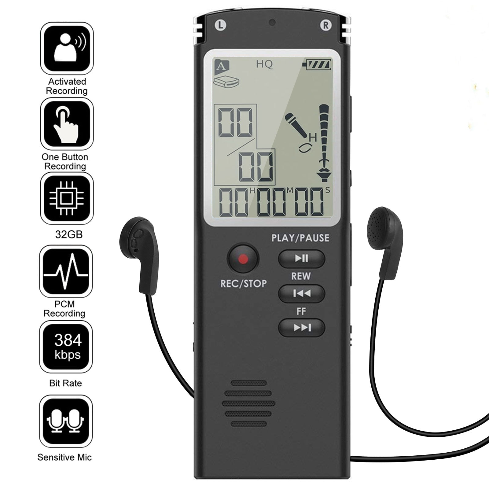 Digital Voice Recorder 16GB Mini Voice Activated Small Multi-Purpose MP3 Player 