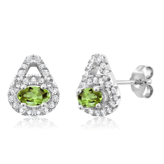 Gem Stone King 1.02 Cttw Green Peridot Earrings for Women Set in 925 Sterling Silver | Gemstone Birthstone | Oval 5X3MM
