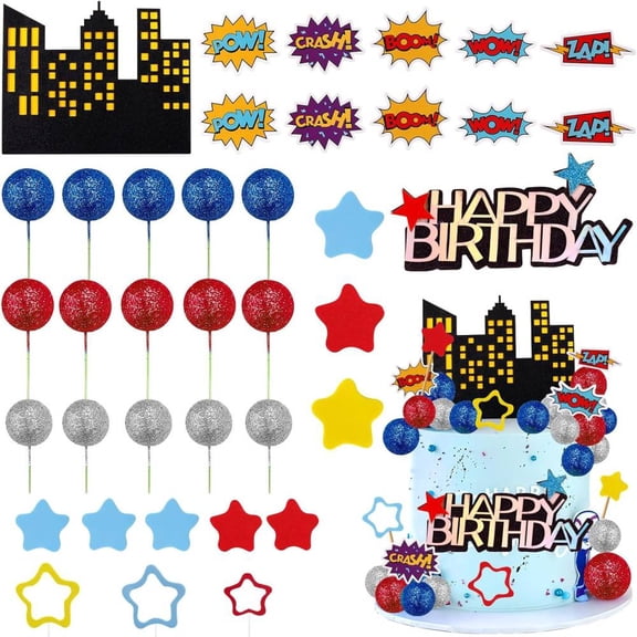 51PCS Superhero Themed Birthday Decorations Superhero Birthday Cake Decorations
