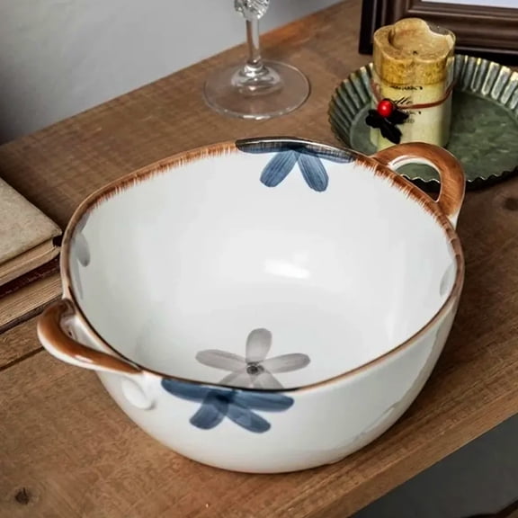 Large Serving Bowl 50oz Deep Pasta Bowl Ramen French Onion Soup Bowls with Handles Porcelain Ceramic Stoneware Microwave Oven Safe