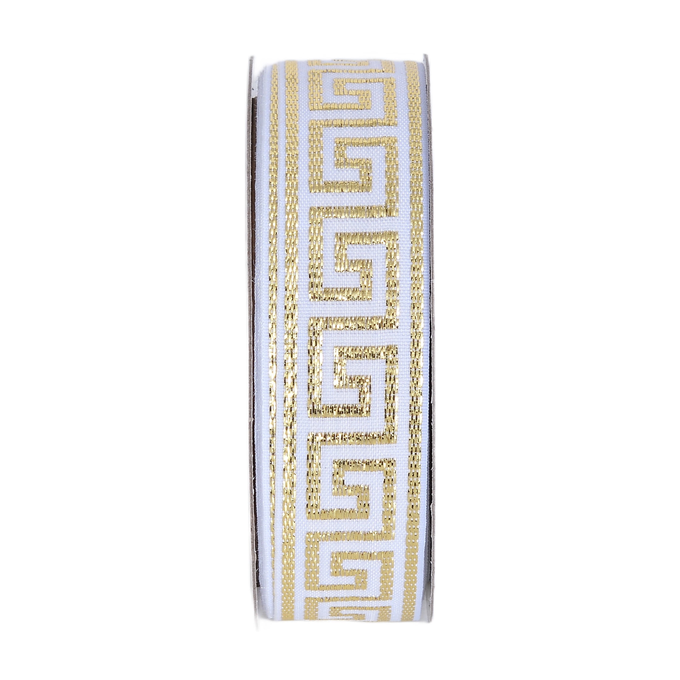 Gwen Studios 7/8" White and Gold Jacquard Ribbon, 3 Yards