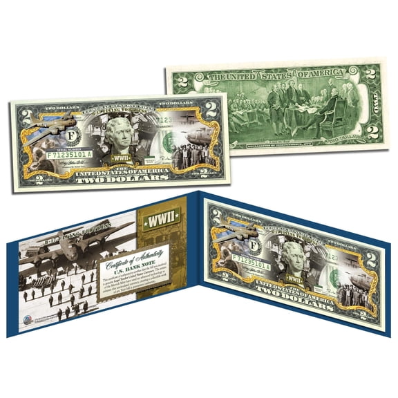 WORLD WAR II * B-17 FLYING FORTRESS * Colorized U.S. $2 Bill WWII Boeing Bomber