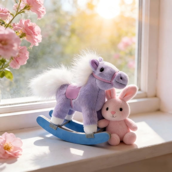 Chinese Zodiac Rocking Horse, Mini Stress Relief Fidget Toy, Soft Stuffed Animal Desk Decor, Cute Office Gift(A-Purple)