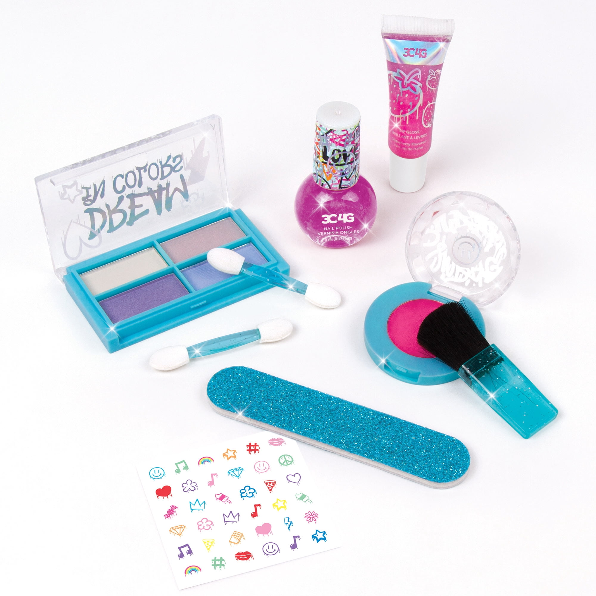3C4G: Graffiti: Cosmetic Wardrobe Kit - Make It Real, Tweens & Girls, Lips-Nails-Face, Wardrobe Case Filled With Cosmetics, Gloss, Eyeshadow, Blush, Polish & More, Three Cheers For Girls, Kids Ages 6+