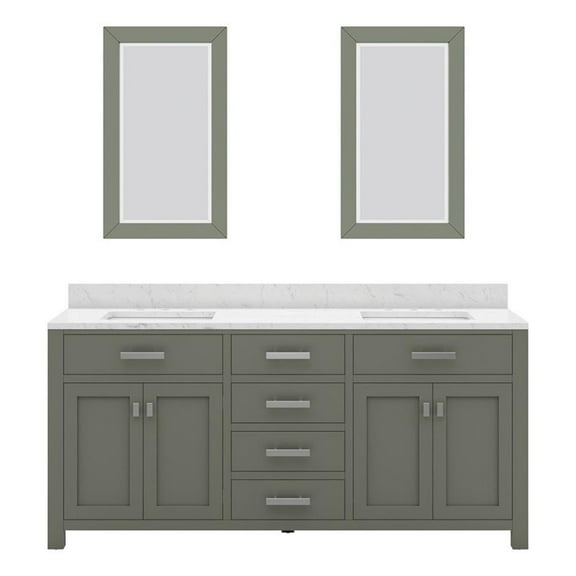 Water Creation Madison 72"W Wood Double Bathroom Vanity in Glacial Green/White