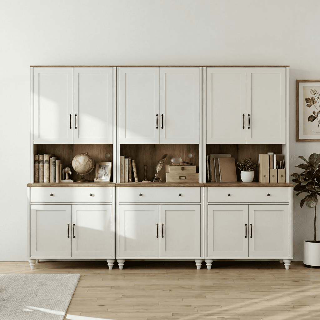 White Large Bookcase, Bookshelf with Ample Storage Cabinet, Farmhouse Library Wooden Bookshelves for Living Room, Office, Kitchen, Study Room