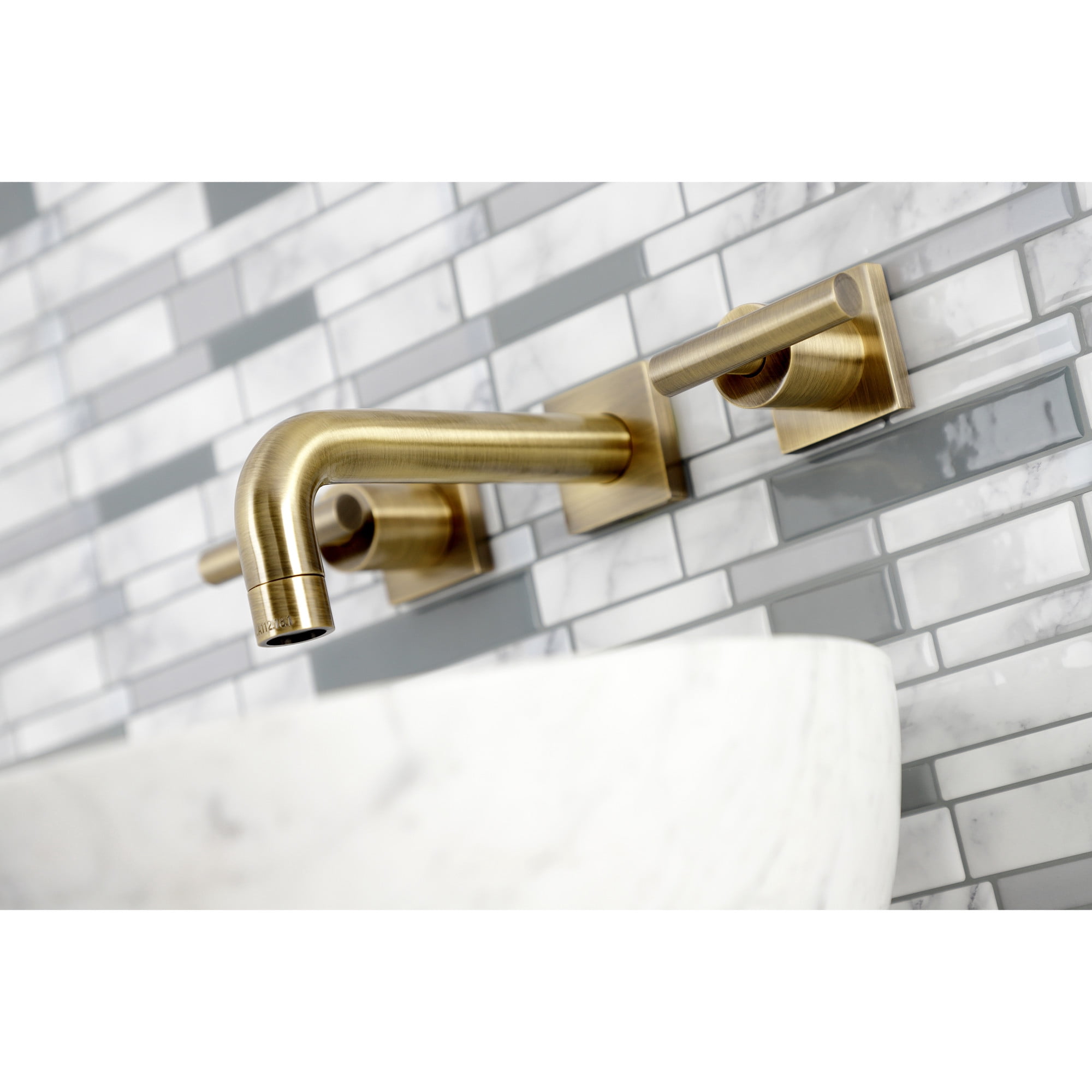 Kingston Brass KS6123CML Manhattan Double-Handle Wall Mount Bathroom Faucet, Antique Brass