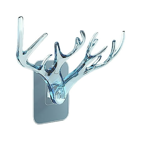 

Wuljfeng Hooks Wall Hanger Sticky Hook Deer Antlers Design Kitchen Bathroom Household Door A Hook (Blue )