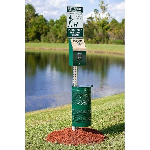 Dogipot Station pour Animaux en Aluminium avec Poubelle en Aluminium, Vert Forêt