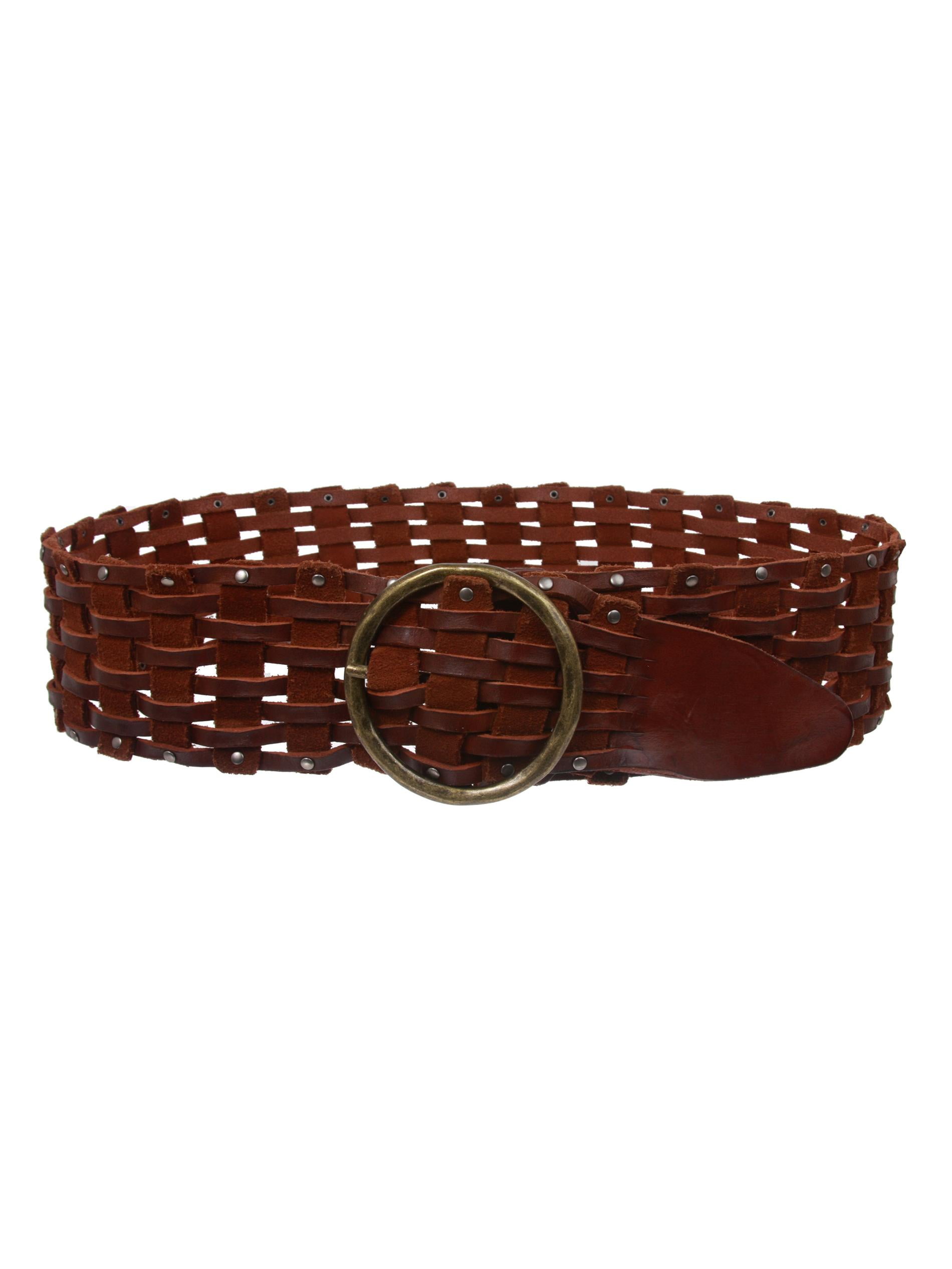 Womens 3 Wide Perforated Waist Braided Woven Solid Vintage Leather Round Belt