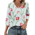 thumbnail image 5 of OIOLOYJM 3/4 Length Sleeve Womens Tops Dressy Casual Shirts Trendy Floral Printed V Neck T Shirts Basic Spring Summer Blouses Mint Green XL, 5 of 6