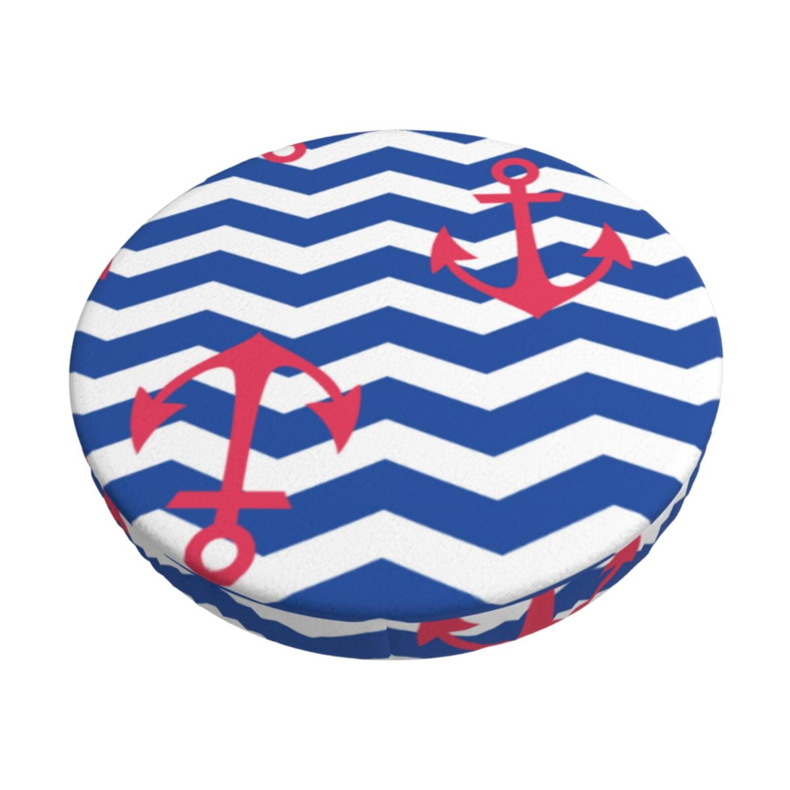 Easygdp Nautical Anchors Print Easy To Install Bar Stool Covers&Stool Covers Round&Elastic Stool Cover, Barstool Covers,Washable&Bottom With Elastic Edge-13 inch
