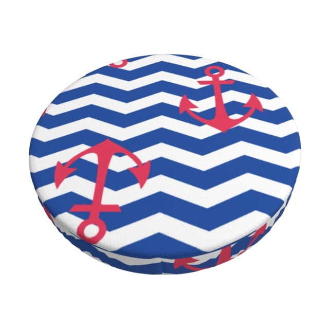 Disketp Nautical Anchors Funda Redonda para Taburete, Funda de Cojín para Silla de Bar Suave y Elástica-13 inch