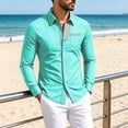 thumbnail image 3 of Daiosportswear Men's Casual Long Sleeve Dress Shirts Business Slim Fit Beach Yoga Shirt Button-Down Collar Blouse with Pockets Green M, 3 of 6