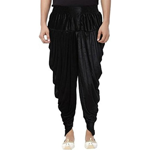 Royal Kurta Men's Velvet Ready to Wear Maroon Free Size Harem Dhoti for Kurta/Sherwani (Black)