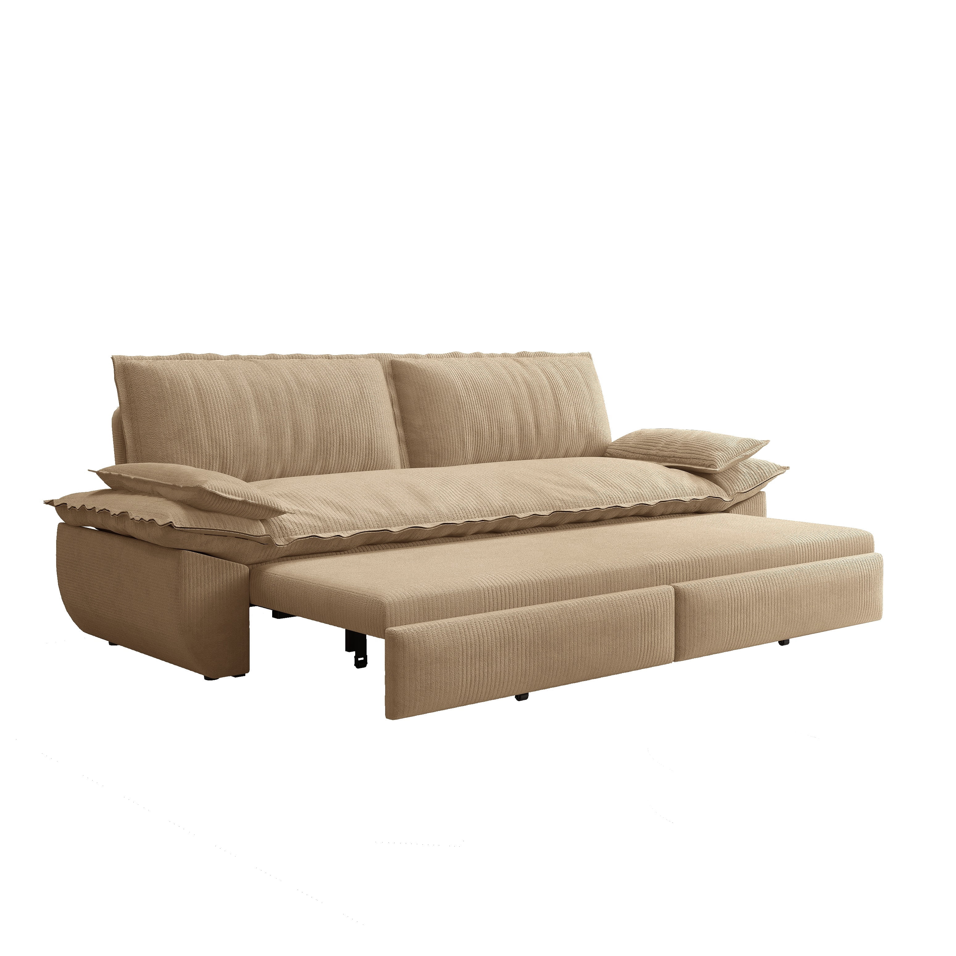 3-in-1 Queen Convertible Sleeper Sofa Bed, 73.2" Corduroy Pull Out Couch with Extra Deep Seat & Pillow Top Armrests, Modern Folding Futon Lounge, Camel