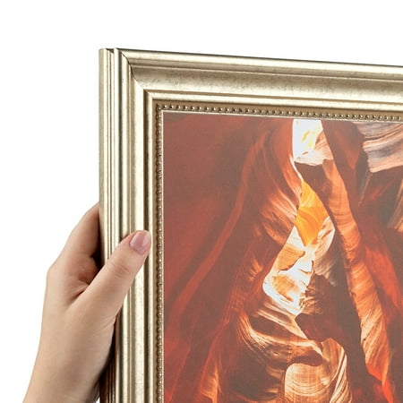 ArtToFrames 11" x 37" Aged White Gold Picture Frame, 11x37 inch Silver Wood Poster Frame (WOM-2036), Pack