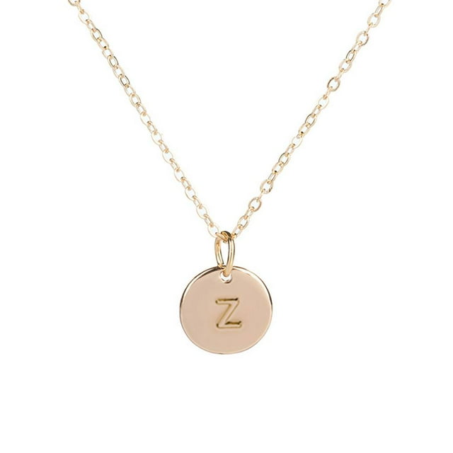 Boyijia Pendentif Rond en Forme de Pièce Collier Alphabet Disque Chaîne de Cou Cadeau pour Fille Femme Bijou