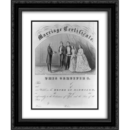 Currier and Ives 2x Matted 20x24 Black Ornate Framed Art Print 'Marriage certificate '