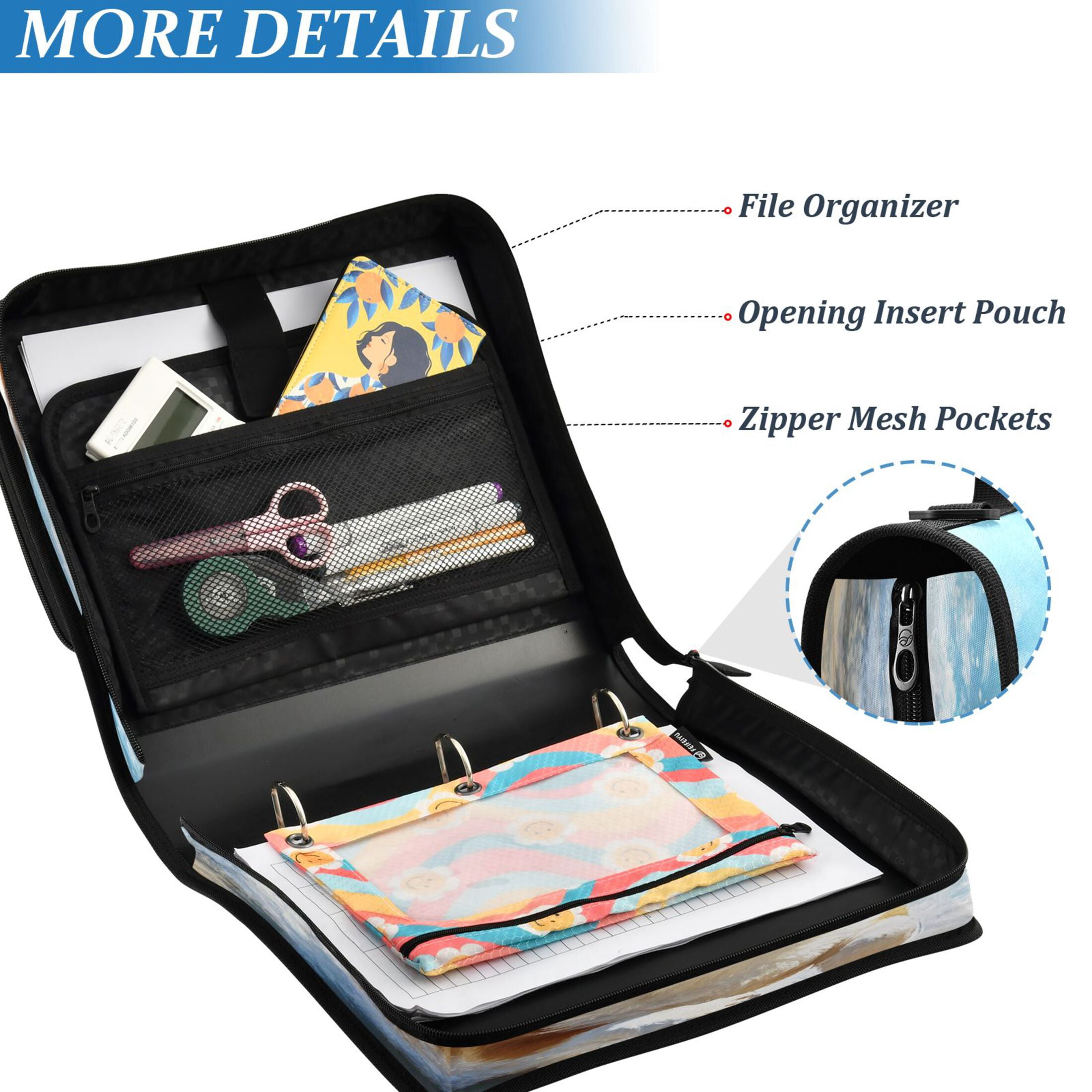 YAZAOO Zipper Binder trapper keeper Documents Organized Design Corgi Play on The Beach Printed