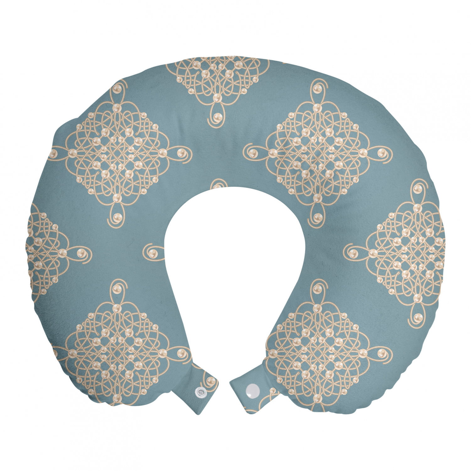 Pale Slate Blue Tan Abstract Swirled and Curved Lines Symmetrical Design Elements Vintage Royal Ambesonne Pearls Travel Pillow Neck Rest 12 Memory Foam Traveling Accessory for Airplane and Car 