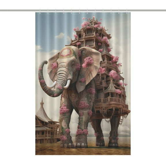 Colorful Elephant Flower Shower Curtain Fabric Bathroom Decor with Hooks