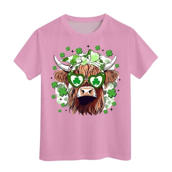 FUZHIQ St. Patrick's Day Shirts for Girl Boys Clover Shamrock Short Spring Summer Tee Shirt Spring Round Neck Funny Cute Casual Party Girls T-Shirts Size 6(Pink,12-13 Years)