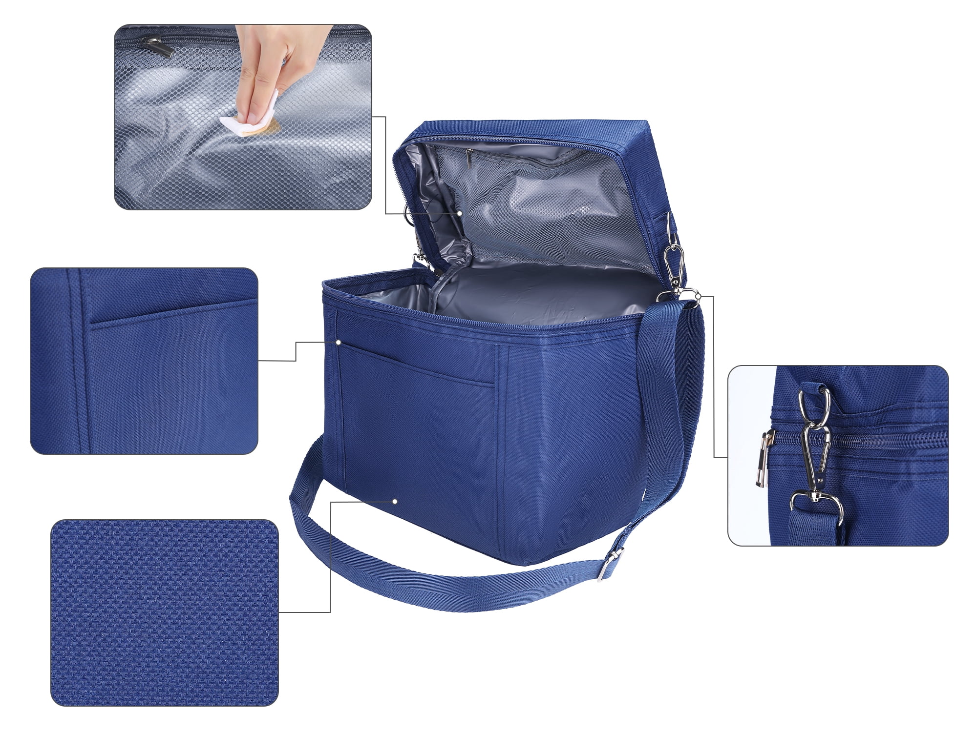 Unique Bargains Insulated Leakproof Lunch Bag for Work, Picnic Navy Blue 9.4*5.5*9.1in