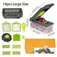 thumbnail image 4 of Vegetable Chopper, 7 Blade Veggie Chopper, Practical Food Chopper with Container, Cheese Grater, Home Essentials & Kitchen Gadgets(Green/Grey)（32*11*11cm), 4 of 5