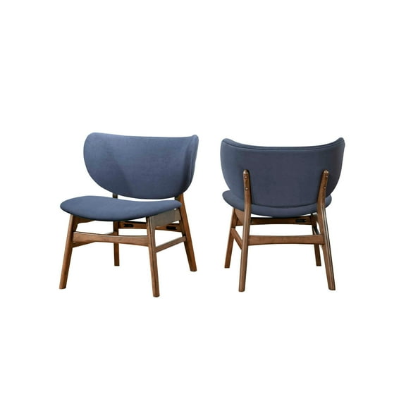 Isina Dining Side Chair, Slate Blue Polyester, Walnut Brown Solid Wood