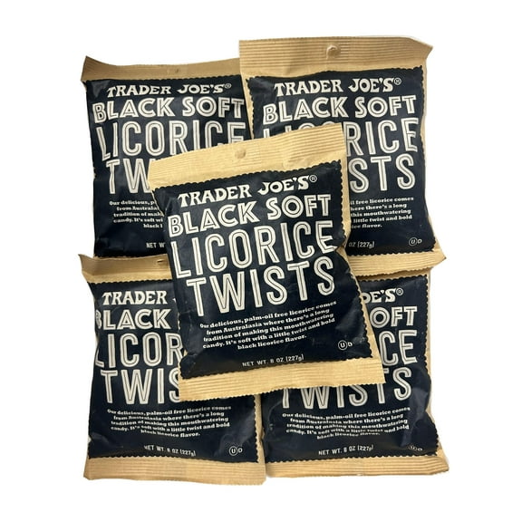 5-Pack Trader Joe's Black Soft Licorice Twists – Chewy Classic Candy, 8 oz Bags