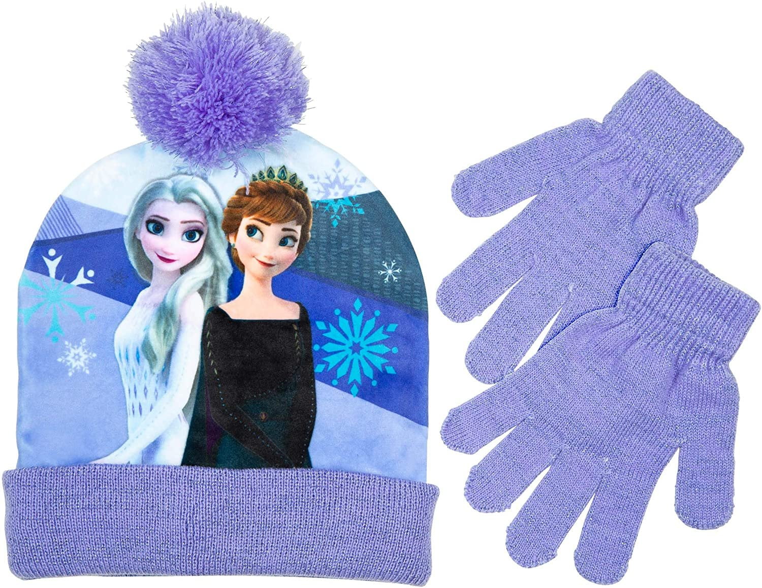 Girls Ages 4-12 White and Aqua Disney Frozen Winter Hat and Glove Set 
