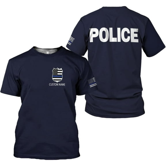 Personalized Name Police USA Flag Patriotic Police T-Shirt, Custom Name Police T Shirts for Men and Women Full Size S-5XL (US, Alpha, Small, 5X-Large, Regular, Regular, Blue2) (S)