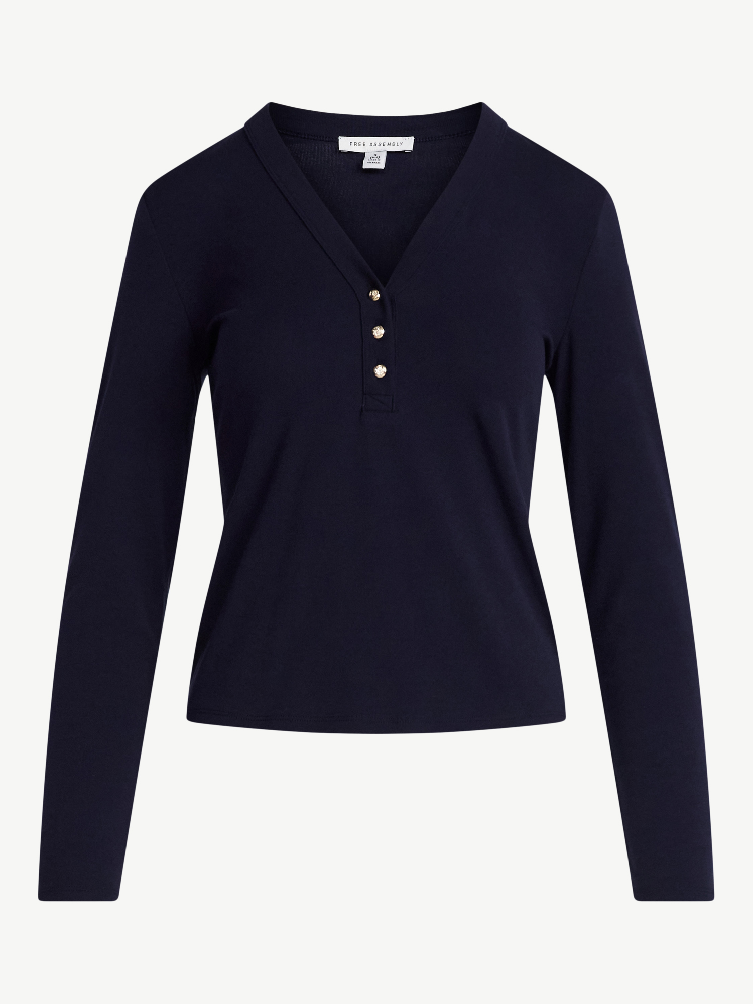 Free Assembly Women's V-Neck Henley with Long Sleeves, Sizes XS-XXL