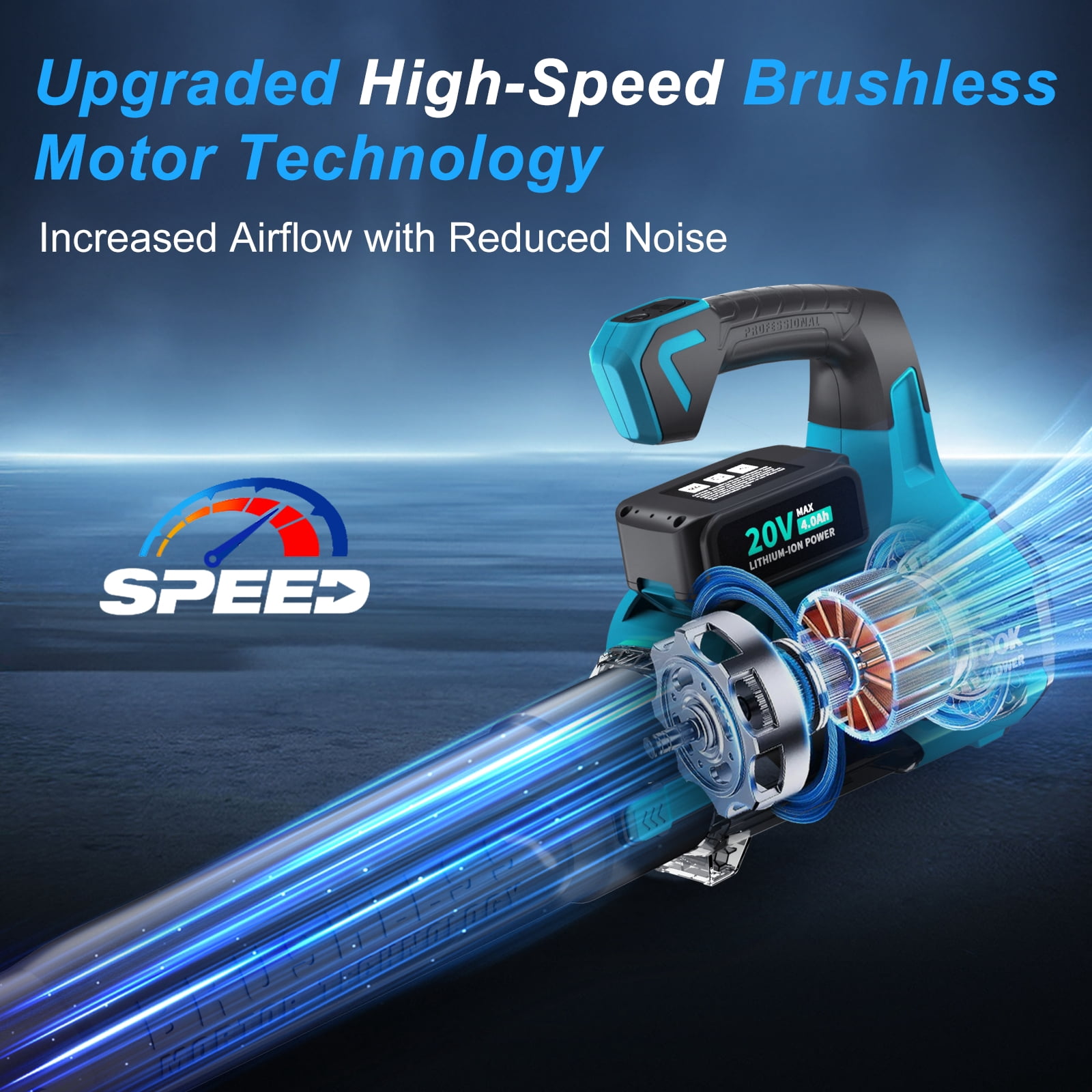WHATOOK 20V Cordless Leaf Blower with 2 X 4.0Ah Batteries & Charger, Blushless Motor Electric Leaf Blowers for Lawn Care 450 CFM 120MPH for Snow Blowing Garden Cleaning