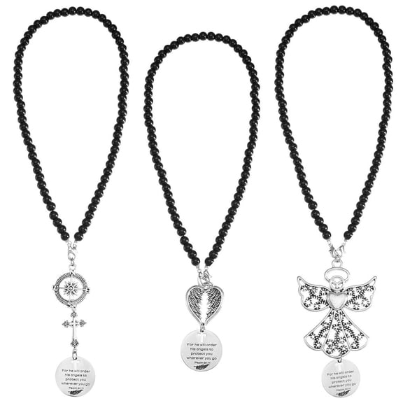 3Pcs Glass Beaded Car Mirror Hanging Accessories Guardian Angel Car Hanging Charm Alloy Pendants for Rear View Mirror Decor Silver