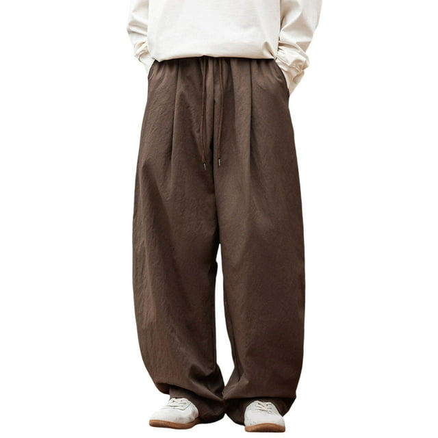 Pantalon Décontracté Ample pour Hommes Design Plissé Rétro Japonais Micro Jambe avec Cordon de Serrage Long