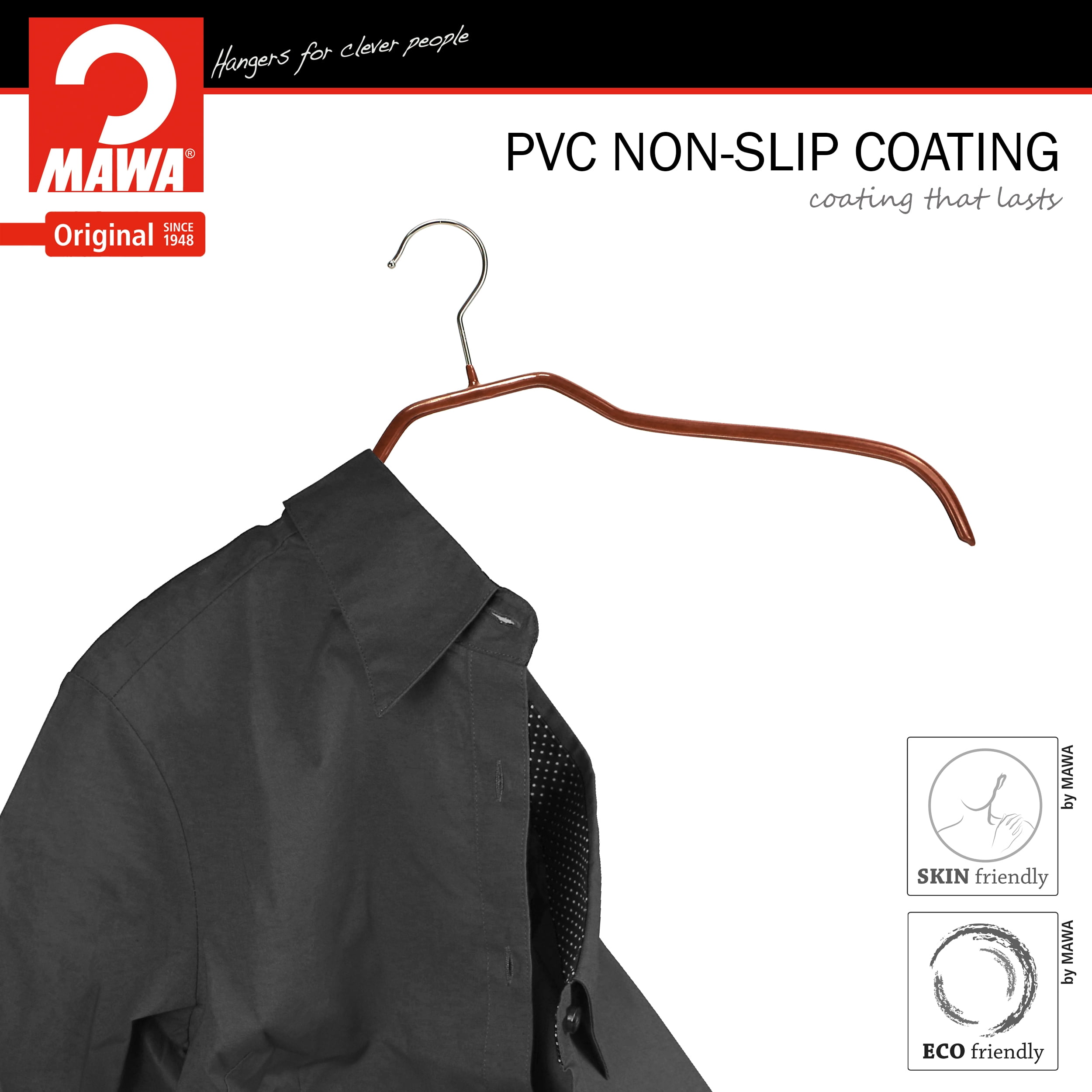 Mawa by Reston Lloyd Silhouette Series Non-Slip Space Saving Clothes Hanger for Shirts and Dresses, Style 41/F, Set of 12, Copper