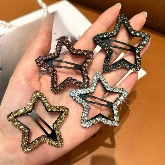 8Pcs Rhinestone Star Hair Clips, Alloy Side Bangs and Flyaway Hair Accessories for Women, Back Of The Head, Hair Clips
