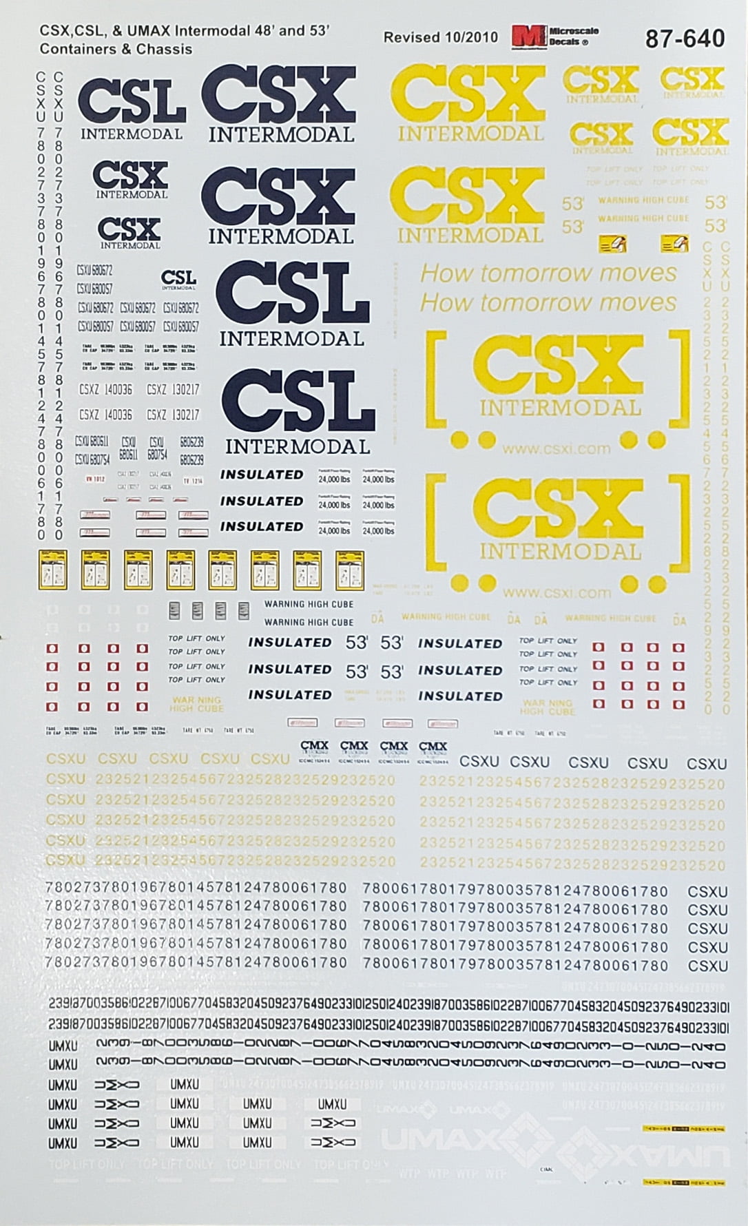 Microscale Model Railroad/Train Decals HO Scale CSX Intermodal
