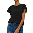 thumbnail image 3 of Women Strappy Back Cutout Short Sleeve Round Neck Plain Tee Shirt, 3 of 5